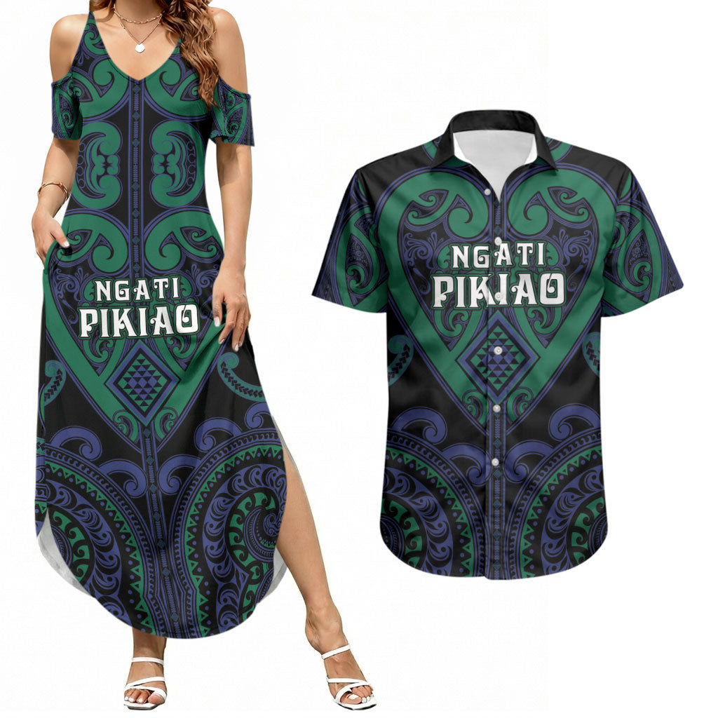 Custom Aotearoa Ngati Pikiao Couples Matching Summer Maxi Dress and Hawaiian Shirt Maori Tribal Pattern