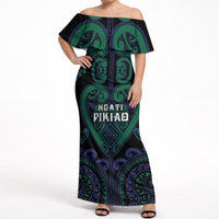 Custom Aotearoa Ngati Pikiao Off Shoulder Maxi Dress Maori Tribal Pattern LT05 Women Green - Polynesian Pride