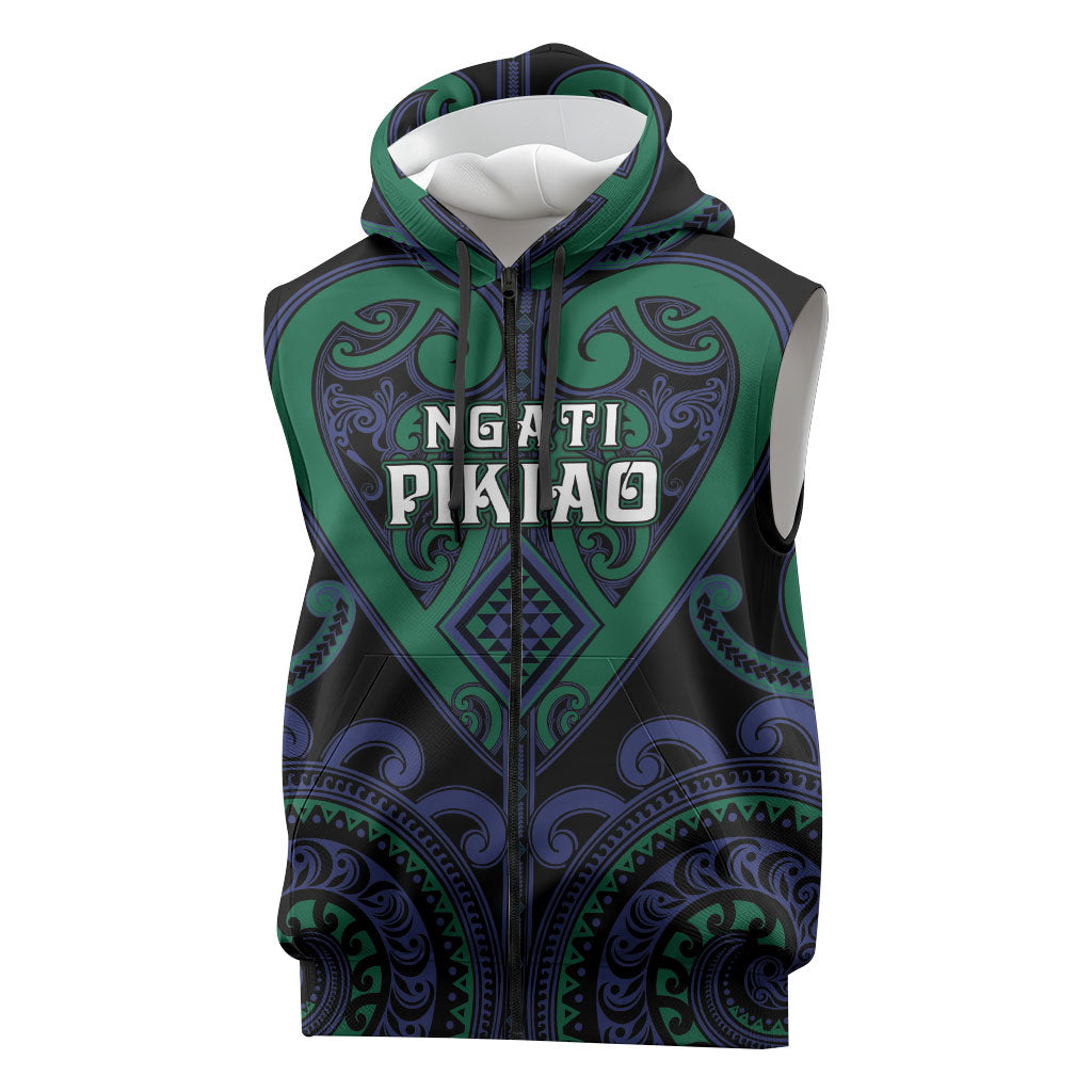 Custom Aotearoa Ngati Pikiao Sleeveless Zip Hoodie Maori Tribal Pattern