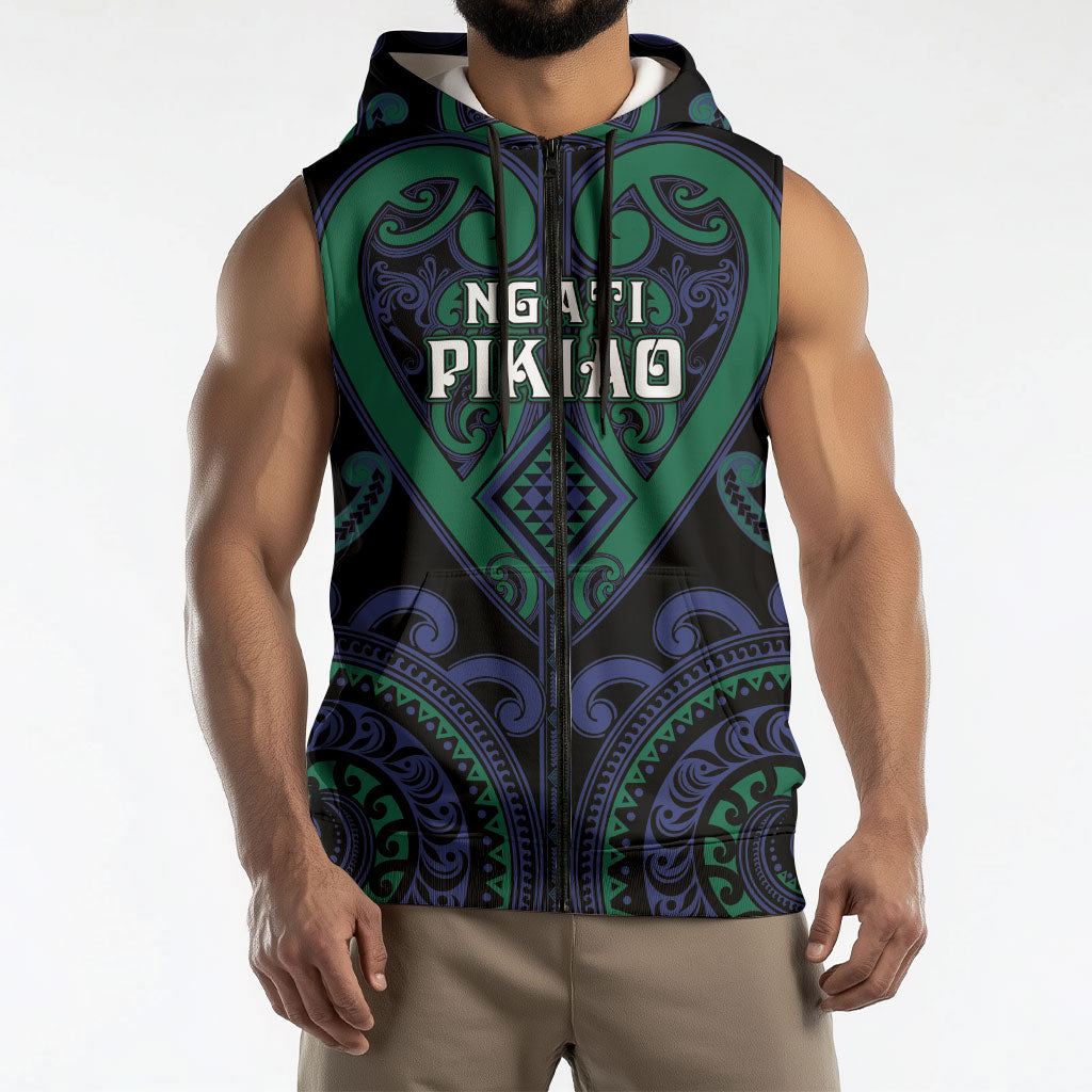 Custom Aotearoa Ngati Pikiao Sleeveless Zip Hoodie Maori Tribal Pattern LT05 - Polynesian Pride