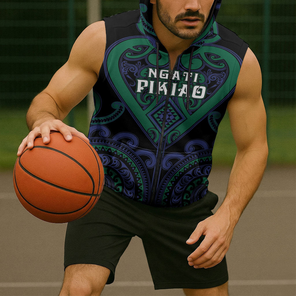 Custom Aotearoa Ngati Pikiao Sleeveless Zip Hoodie Maori Tribal Pattern LT05 - Polynesian Pride