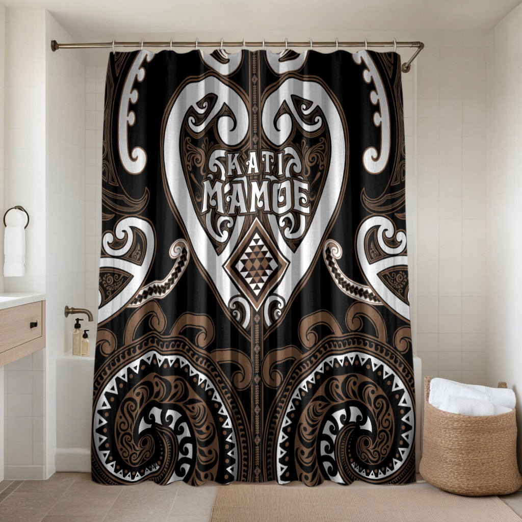Aotearoa Kati Mamoe Bathroom Set Maori Tribal Pattern LT05 Shower Curtain Only Brown - Polynesian Pride