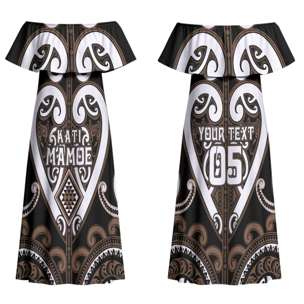 Custom Aotearoa Kati Mamoe Couples Matching Off Shoulder Maxi Dress and Long Sleeve Button Shirt Maori Tribal Pattern LT05 - Polynesian Pride