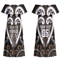 Custom Aotearoa Kati Mamoe Couples Matching Off Shoulder Maxi Dress and Long Sleeve Button Shirt Maori Tribal Pattern LT05 - Polynesian Pride