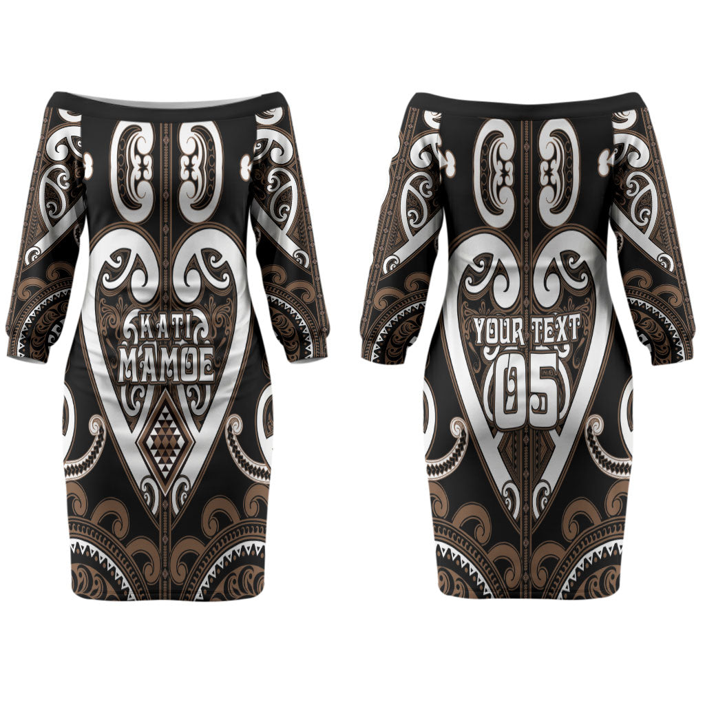 Custom Aotearoa Kati Mamoe Couples Matching Off The Shoulder Long Sleeve Dress and Long Sleeve Button Shirt Maori Tribal Pattern LT05 - Polynesian Pride