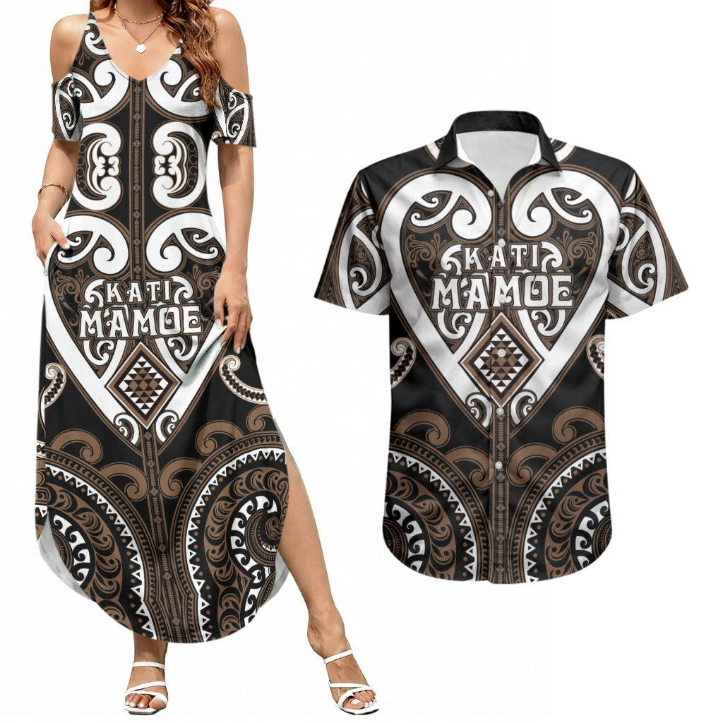 Custom Aotearoa Kati Mamoe Couples Matching Summer Maxi Dress and Hawaiian Shirt Maori Tribal Pattern