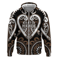 Custom Aotearoa Kati Mamoe Hoodie Maori Tribal Pattern LT05 Zip Hoodie Brown - Polynesian Pride