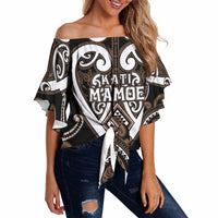 Custom Aotearoa Kati Mamoe Off Shoulder Wrap Waist Top Maori Tribal Pattern LT05 Brown - Polynesian Pride