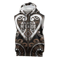 Custom Aotearoa Kati Mamoe Sleeveless Zip Hoodie Maori Tribal Pattern LT05 Brown - Polynesian Pride
