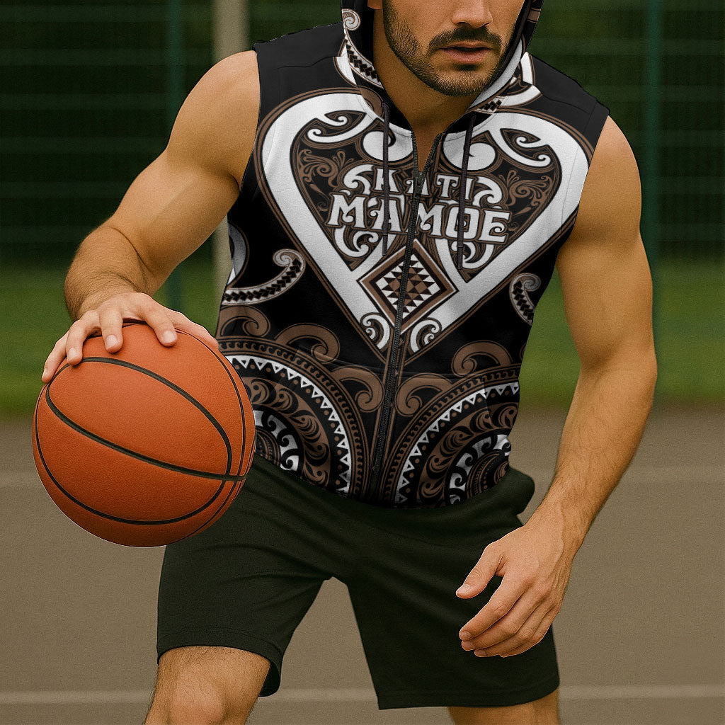 Custom Aotearoa Kati Mamoe Sleeveless Zip Hoodie Maori Tribal Pattern LT05 - Polynesian Pride