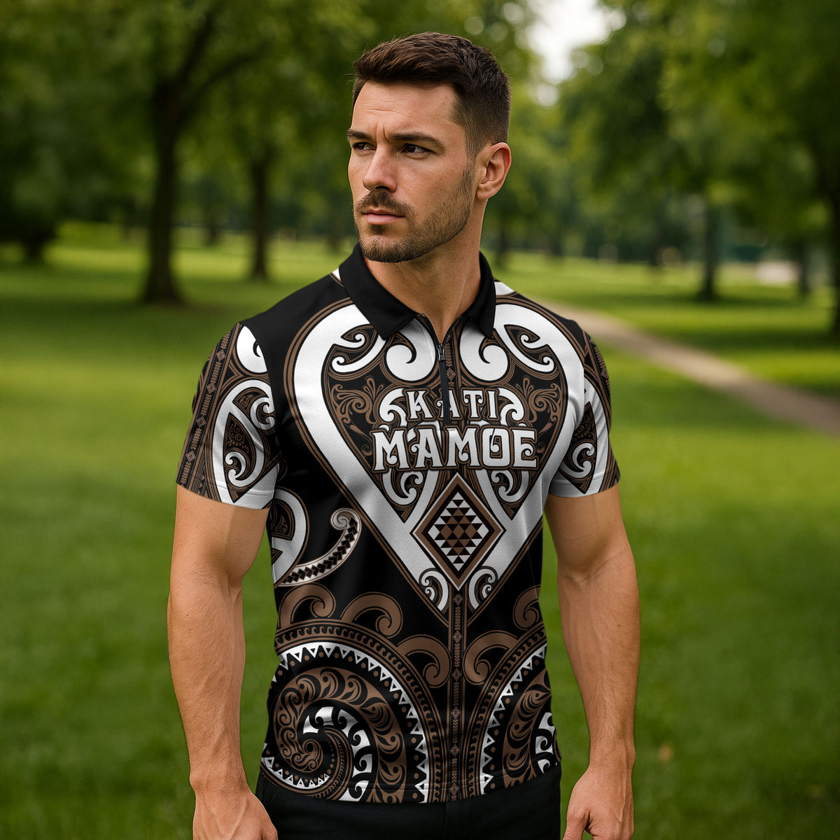 Custom Aotearoa Kati Mamoe Zipper Polo Shirt Maori Tribal Pattern LT05 - Polynesian Pride
