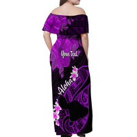Personalized Hawaii Maui Off Shoulder Maxi Dress Polynesian Fish Hook Hibiscus Purple Version LT05 - Polynesian Pride