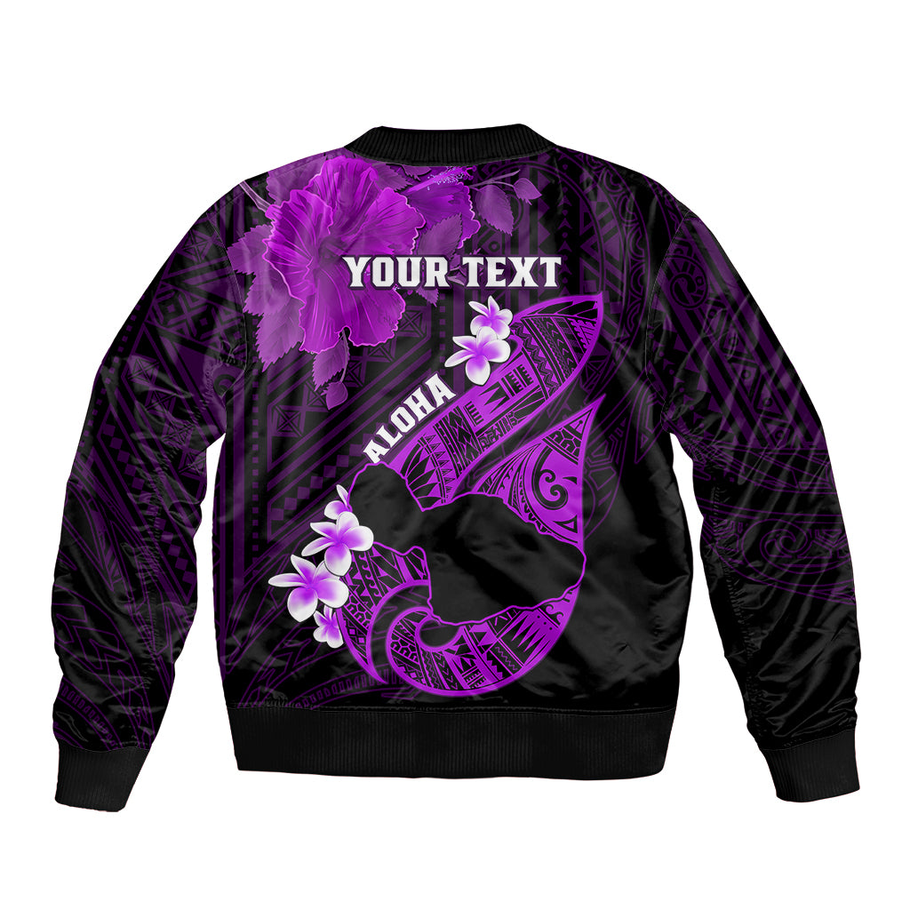Personalized Hawaii Maui Sleeve Zip Bomber Jacket Polynesian Fish Hook Hibiscus Purple Version LT05 - Polynesian Pride