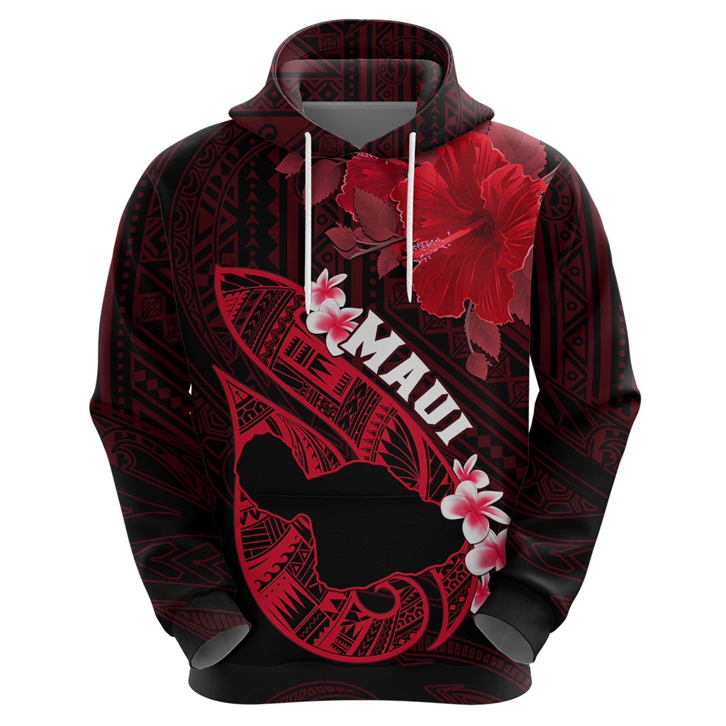 Personalized Hawaii Maui Hoodie Polynesian Fish Hook Hibiscus Red Version LT05 - Polynesian Pride