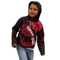 Personalized Hawaii Maui Kid Hoodie Polynesian Fish Hook Hibiscus Red Version LT05 - Polynesian Pride