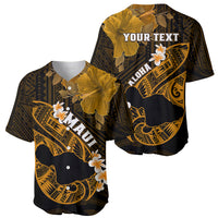 Personalized Hawaii Maui Baseball Jersey Polynesian Fish Hook Hibiscus Gold Version LT05 - Polynesian Pride