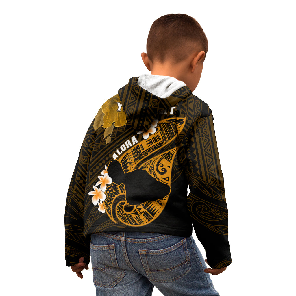 Personalized Hawaii Maui Kid Hoodie Polynesian Fish Hook Hibiscus Gold Version LT05 - Polynesian Pride
