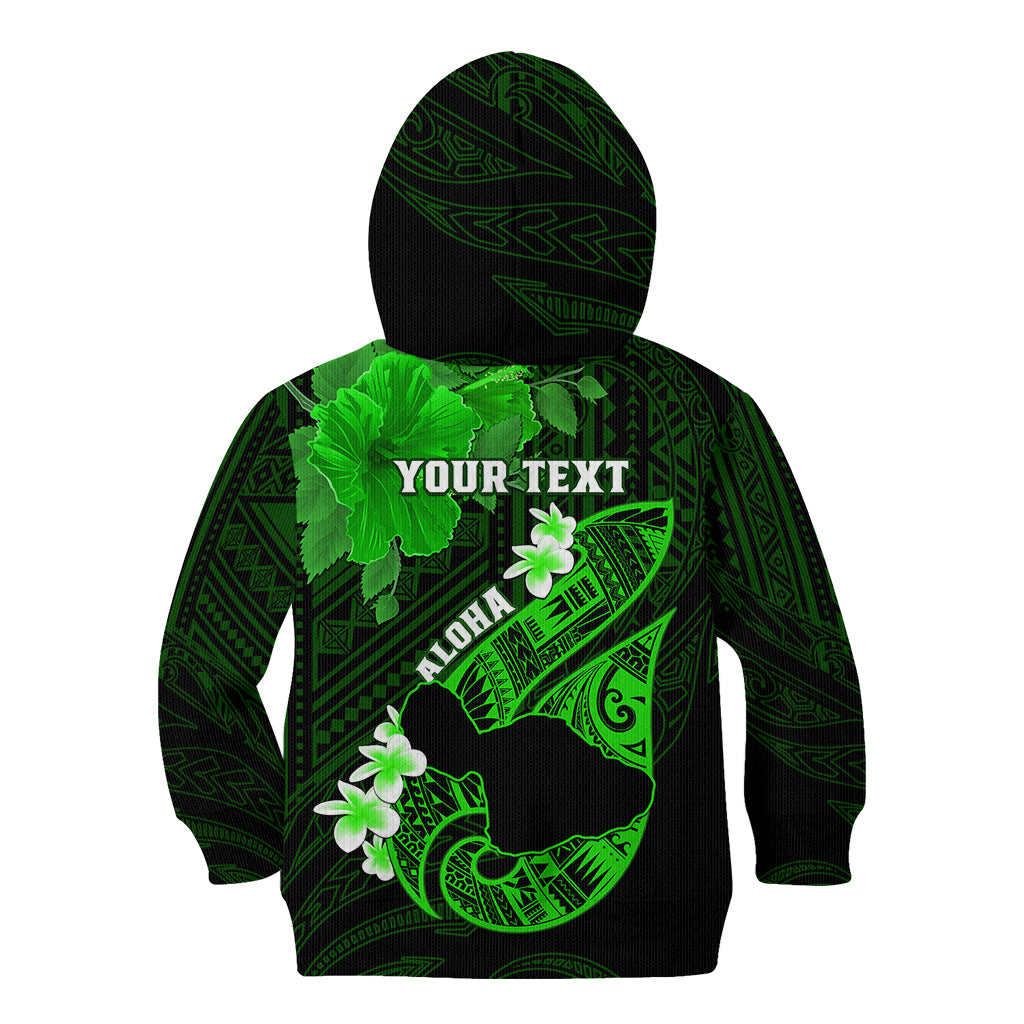 Personalized Hawaii Maui Kid Hoodie Polynesian Fish Hook Hibiscus Green Version LT05 - Polynesian Pride