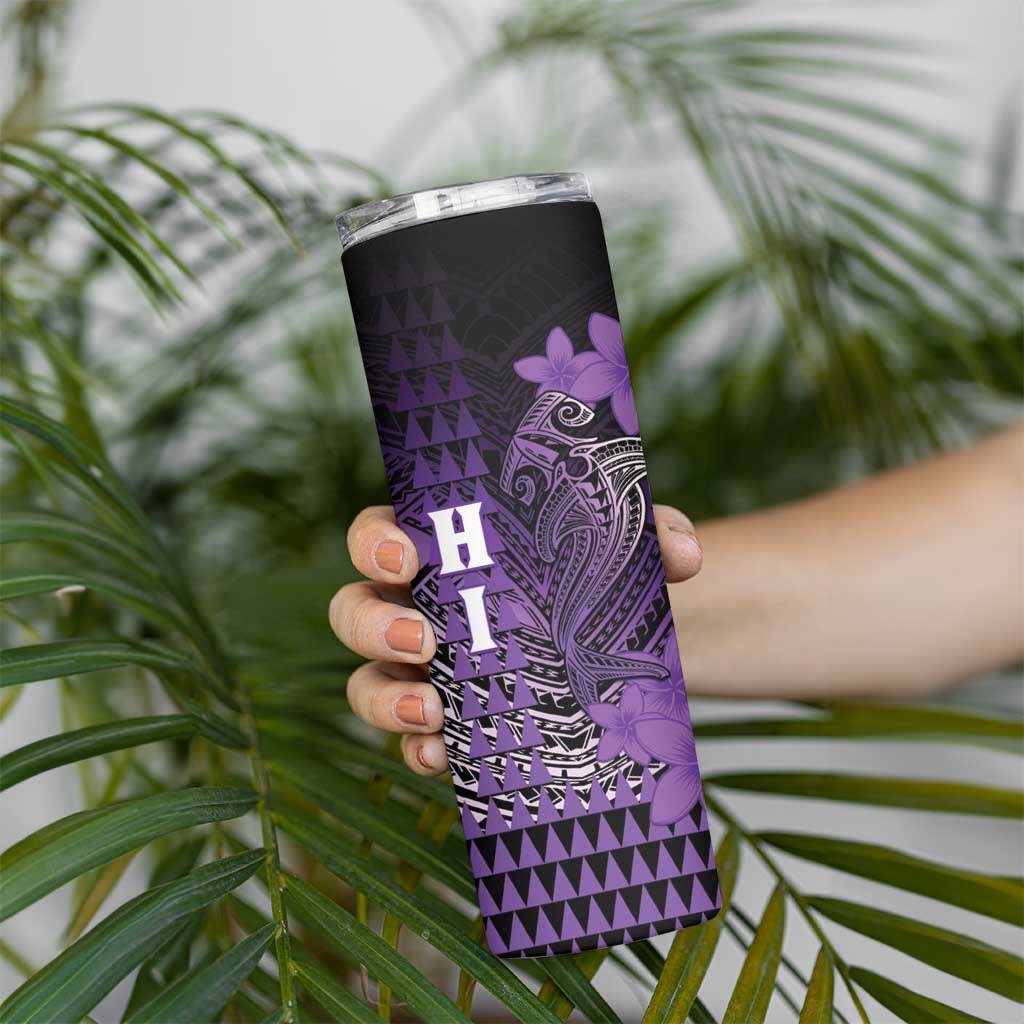 Personalized Hawaii Skinny Tumbler Hammerhead Shark Kakau Polynesian Tribal Purple LT05 - Polynesian Pride