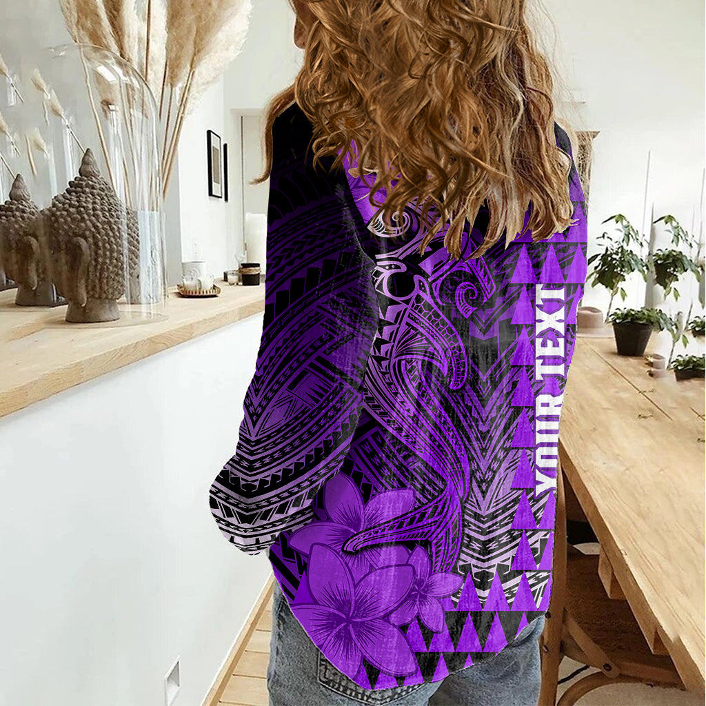 Personalized Hawaii Women Casual Shirt Hammerhead Shark Kakau Polynesian Tribal Purple LT05 - Polynesian Pride