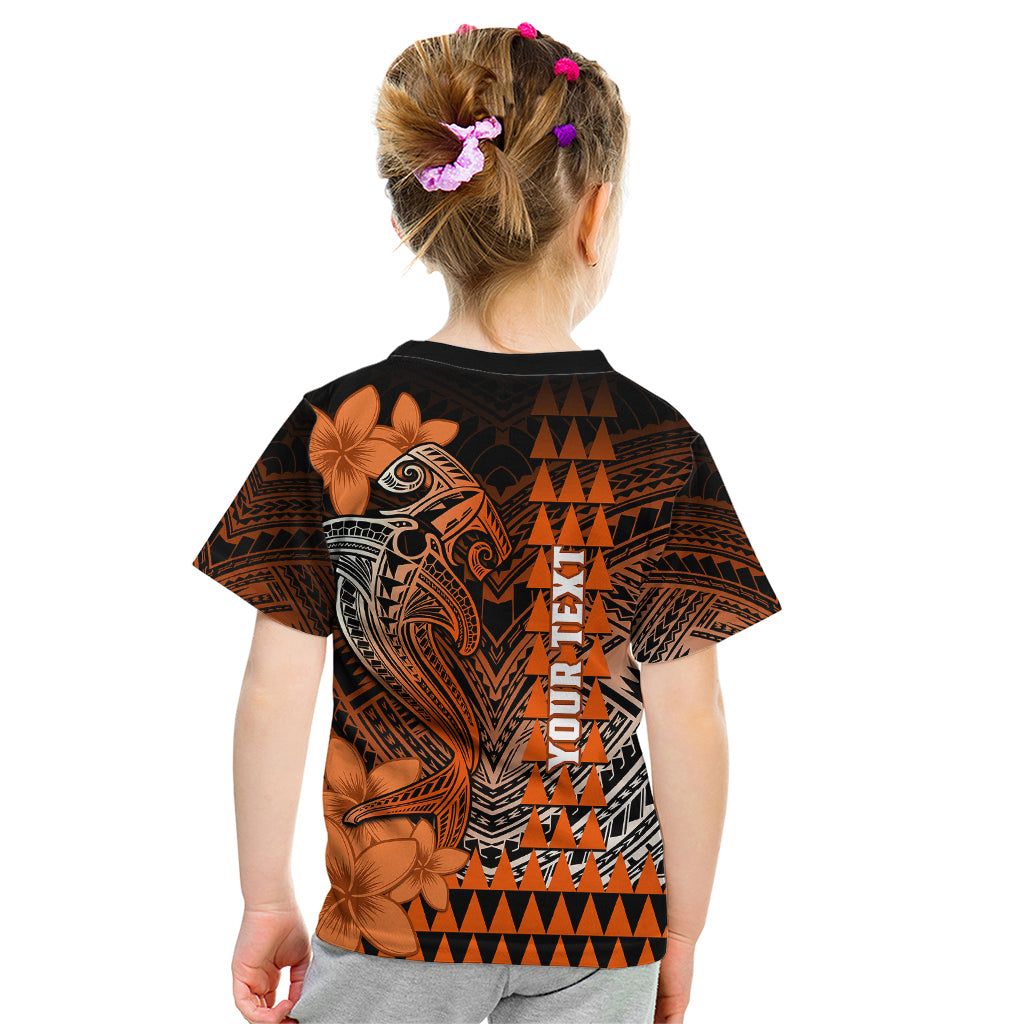 Personalized Hawaii Kid T Shirt Hammerhead Shark Kakau Polynesian Tribal Orange LT05 - Polynesian Pride