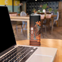 Personalized Hawaii Skinny Tumbler Hammerhead Shark Kakau Polynesian Tribal Orange