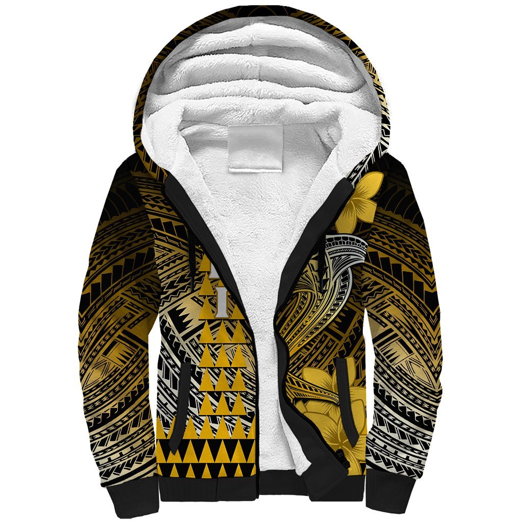 Personalized Hawaii Sherpa Hoodie Hammerhead Shark Kakau Polynesian Tribal Gold LT05 Unisex Gold - Polynesian Pride