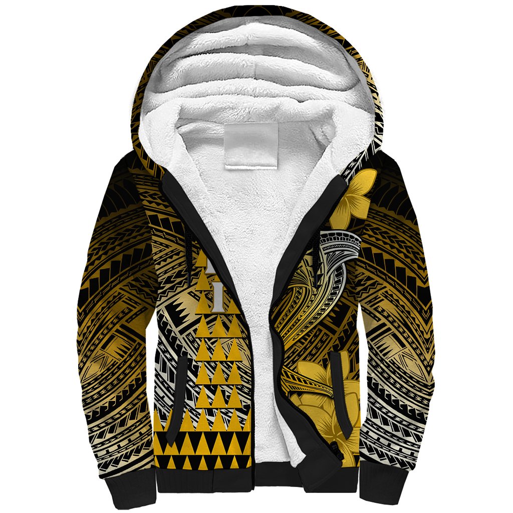 Personalized Hawaii Sherpa Hoodie Hammerhead Shark Kakau Polynesian Tribal Gold LT05 Unisex Gold - Polynesian Pride