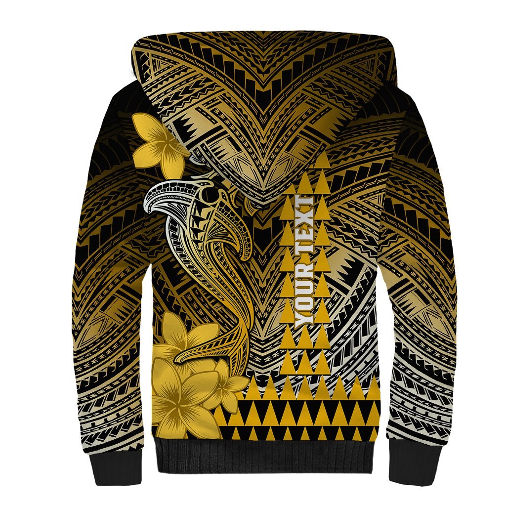 Personalized Hawaii Sherpa Hoodie Hammerhead Shark Kakau Polynesian Tribal Gold LT05 - Polynesian Pride