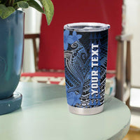 Personalized Hawaii Tumbler Cup Hammerhead Shark Kakau Polynesian Tribal Blue