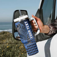 Personalized Hawaii Tumbler With Handle Hammerhead Shark Kakau Polynesian Tribal Blue