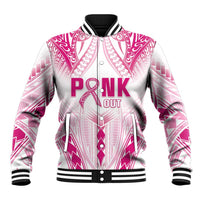 Breast Cancer Pink Out Baseball Jacket Polynesian Art Tattoo White Version LT05 Unisex White - Polynesian Pride