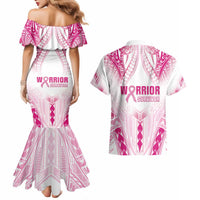 Breast Cancer Pink Out Couples Matching Mermaid Dress and Hawaiian Shirt Polynesian Art Tattoo White Version LT05 - Polynesian Pride