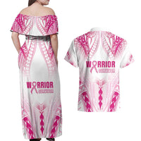 Breast Cancer Pink Out Couples Matching Off Shoulder Maxi Dress and Hawaiian Shirt Polynesian Art Tattoo White Version LT05 - Polynesian Pride