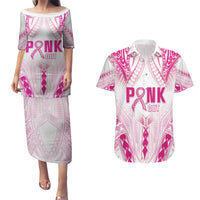 Breast Cancer Pink Out Couples Matching Puletasi and Hawaiian Shirt Polynesian Art Tattoo White Version LT05 White - Polynesian Pride