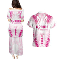 Breast Cancer Pink Out Couples Matching Puletasi and Hawaiian Shirt Polynesian Art Tattoo White Version LT05 - Polynesian Pride