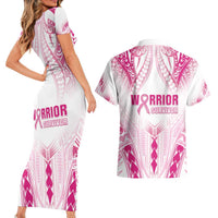 Breast Cancer Pink Out Couples Matching Short Sleeve Bodycon Dress and Hawaiian Shirt Polynesian Art Tattoo White Version LT05 - Polynesian Pride