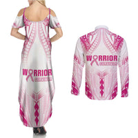 Breast Cancer Pink Out Couples Matching Summer Maxi Dress and Long Sleeve Button Shirt Polynesian Art Tattoo White Version LT05 - Polynesian Pride