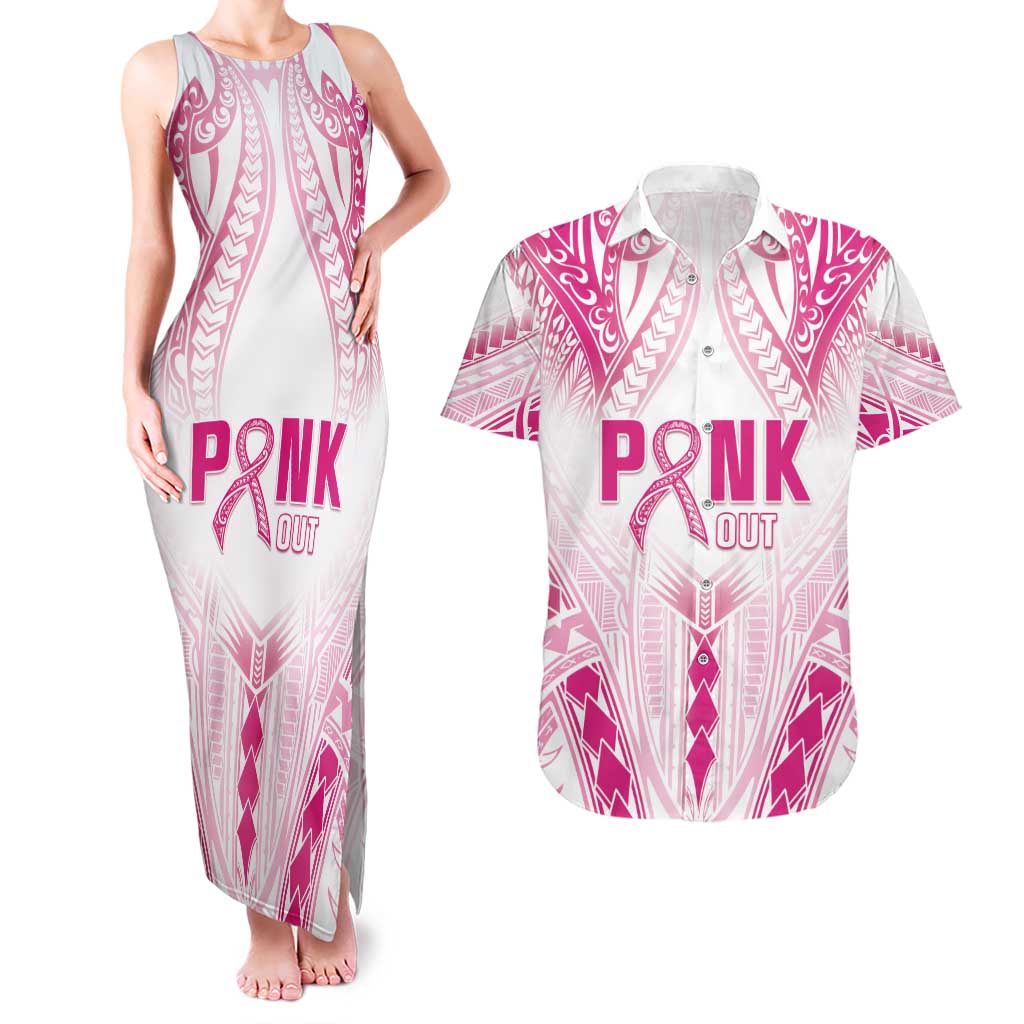 Breast Cancer Pink Out Couples Matching Tank Maxi Dress and Hawaiian Shirt Polynesian Art Tattoo White Version LT05 White - Polynesian Pride