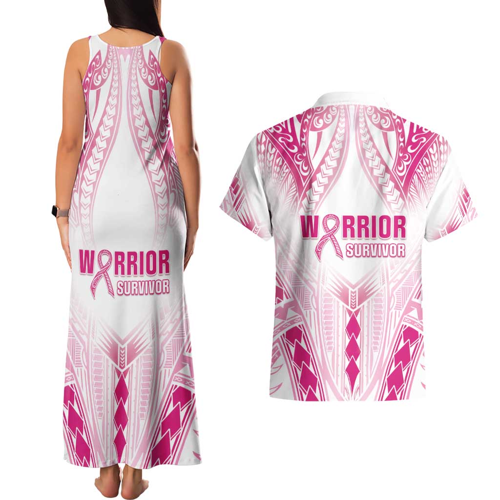 Breast Cancer Pink Out Couples Matching Tank Maxi Dress and Hawaiian Shirt Polynesian Art Tattoo White Version LT05 - Polynesian Pride