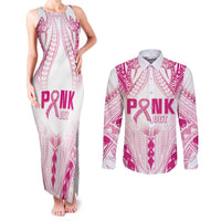 Breast Cancer Pink Out Couples Matching Tank Maxi Dress and Long Sleeve Button Shirt Polynesian Art Tattoo White Version LT05 White - Polynesian Pride