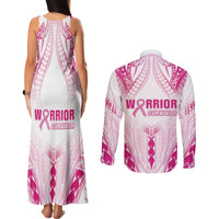 Breast Cancer Pink Out Couples Matching Tank Maxi Dress and Long Sleeve Button Shirt Polynesian Art Tattoo White Version LT05 - Polynesian Pride