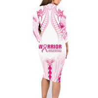 Breast Cancer Pink Out Family Matching Long Sleeve Bodycon Dress and Hawaiian Shirt Polynesian Art Tattoo White Version LT05 - Polynesian Pride