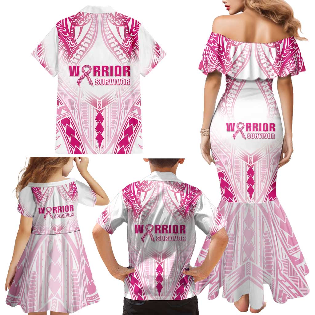 Breast Cancer Pink Out Family Matching Mermaid Dress and Hawaiian Shirt Polynesian Art Tattoo White Version LT05 - Polynesian Pride