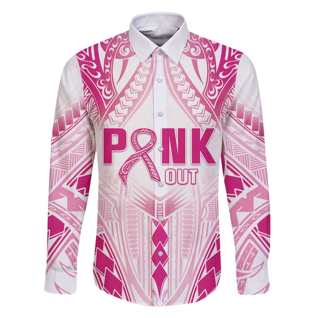 Breast Cancer Pink Out Family Matching Mermaid Dress and Hawaiian Shirt Polynesian Art Tattoo White Version LT05 Dad's Shirt - Long Sleeve White - Polynesian Pride