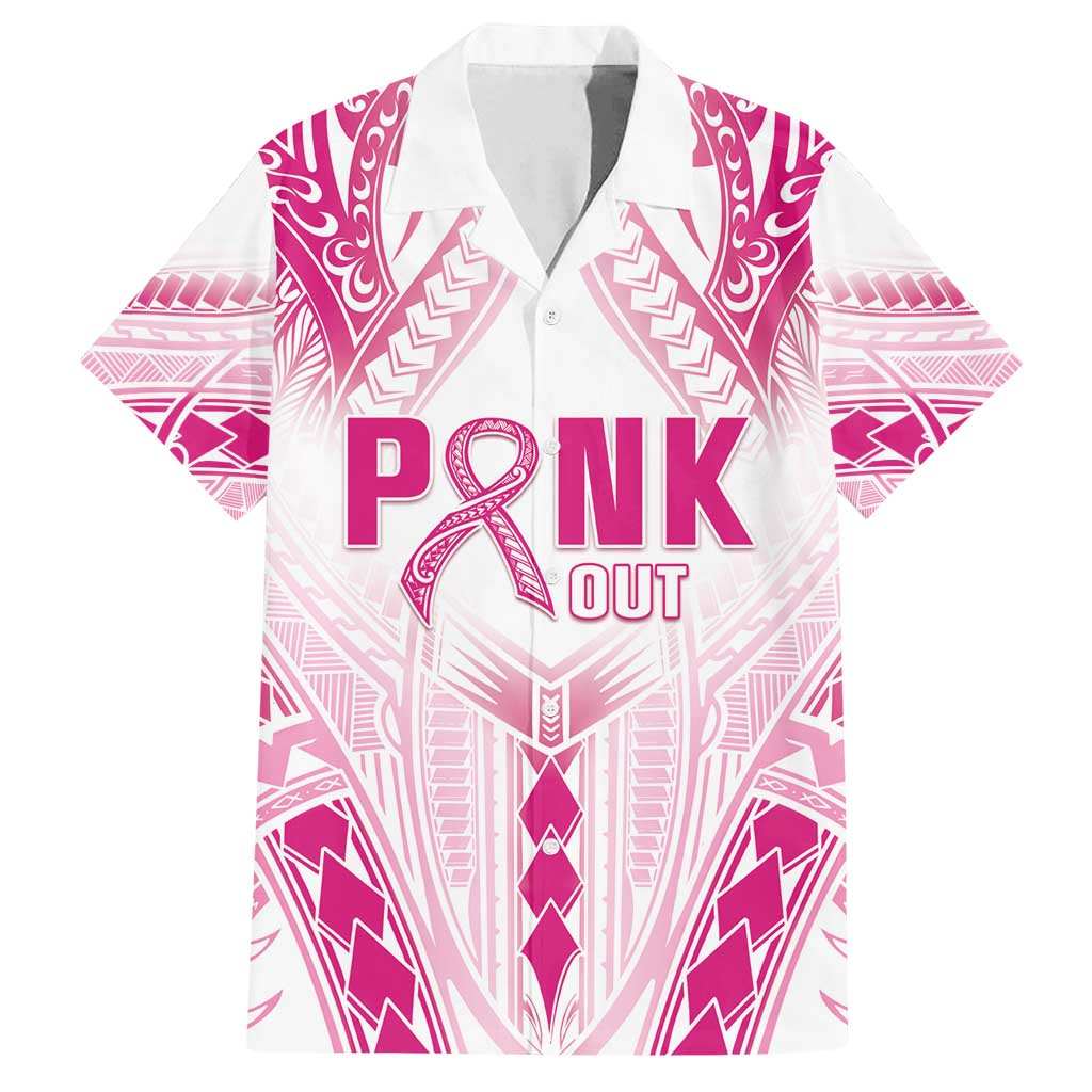 Breast Cancer Pink Out Family Matching Off Shoulder Maxi Dress and Hawaiian Shirt Polynesian Art Tattoo White Version LT05 Dad's Shirt - Short Sleeve White - Polynesian Pride
