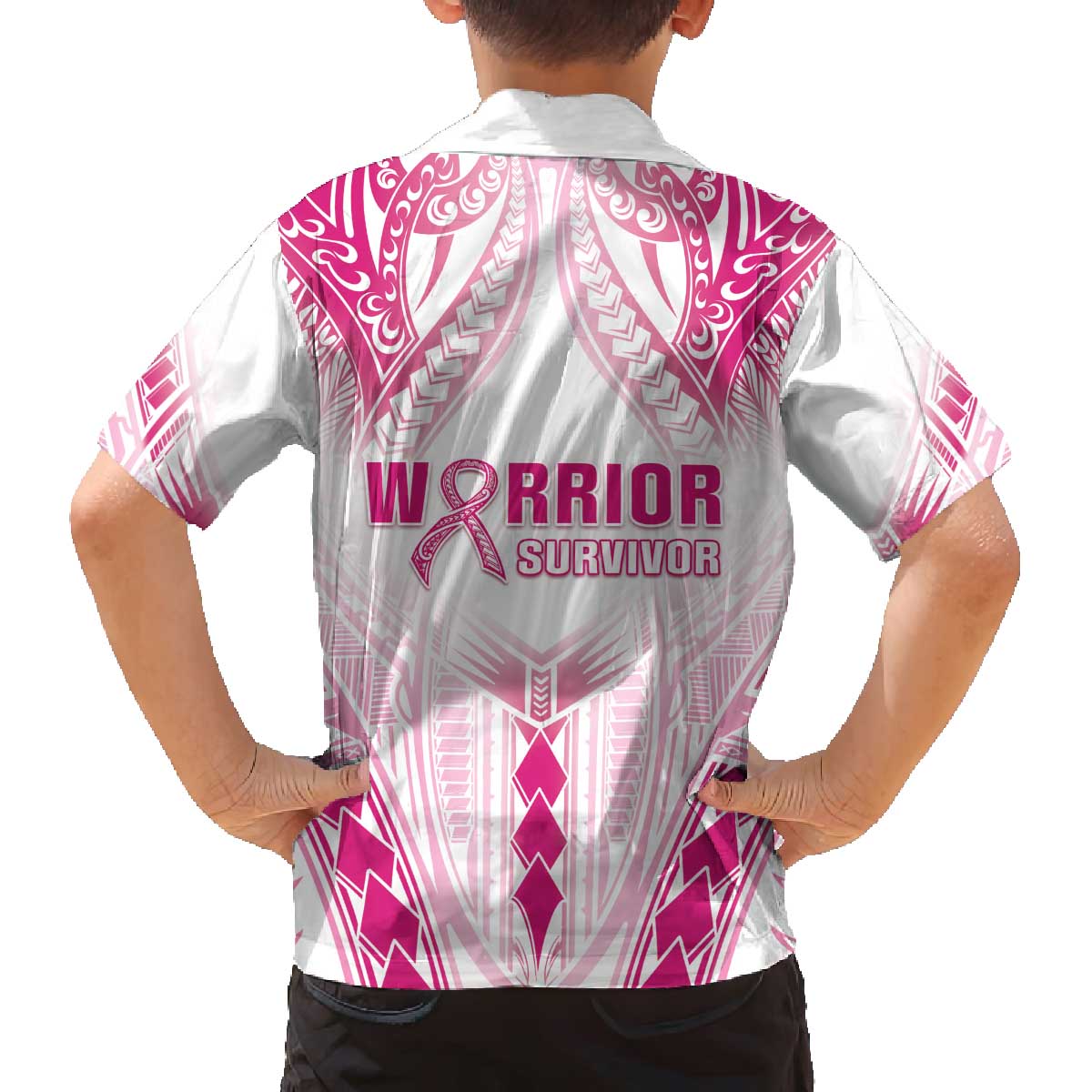 Breast Cancer Pink Out Family Matching Off Shoulder Short Dress and Hawaiian Shirt Polynesian Art Tattoo White Version LT05 - Polynesian Pride