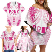 Breast Cancer Pink Out Family Matching Off Shoulder Short Dress and Hawaiian Shirt Polynesian Art Tattoo White Version LT05 - Polynesian Pride