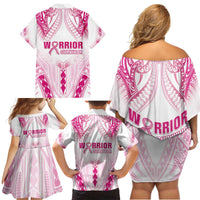 Breast Cancer Pink Out Family Matching Off Shoulder Short Dress and Hawaiian Shirt Polynesian Art Tattoo White Version LT05 - Polynesian Pride