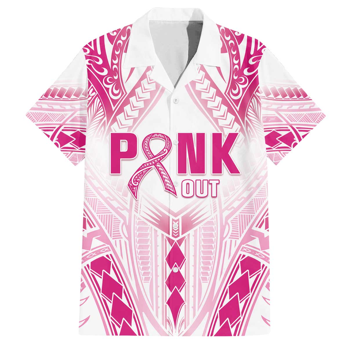 Breast Cancer Pink Out Family Matching Puletasi and Hawaiian Shirt Polynesian Art Tattoo White Version LT05 Dad's Shirt - Short Sleeve White - Polynesian Pride